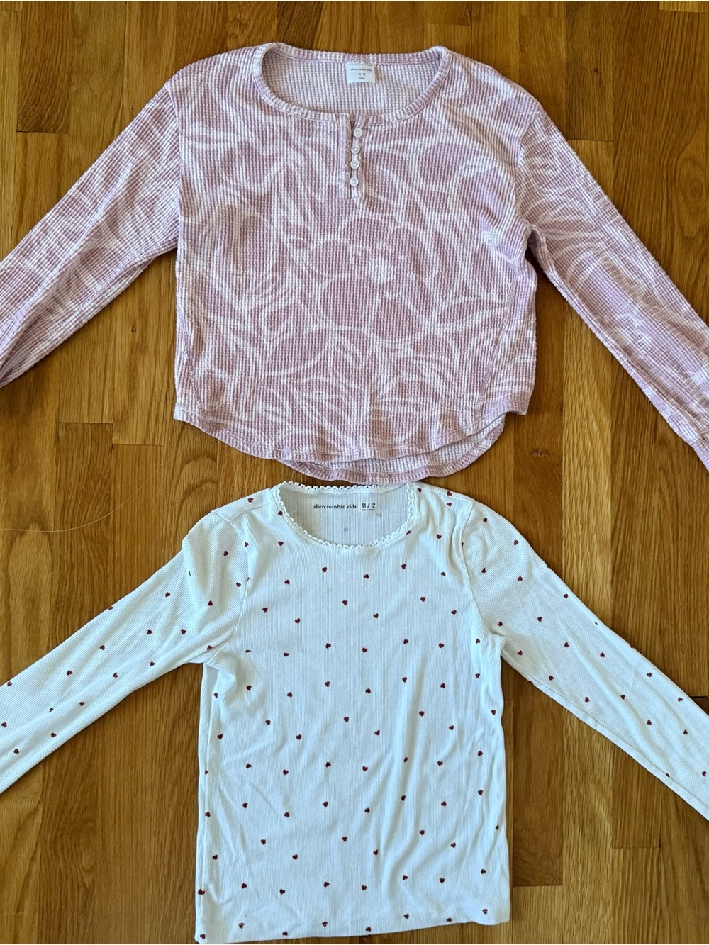 abercrombie kids Pink Waffle Henley & White Heart Dot Long-Sleeve Tops